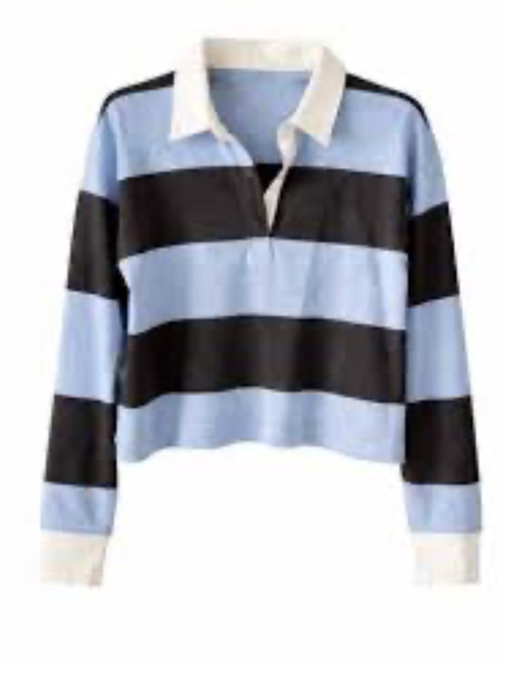 Aerie Blue Stripe Cropped Rugby Shirt Women’s Size Large 100% Cotton NWT